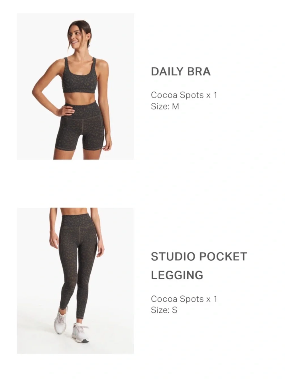 Vuori Set 3PC | Leggings Shorts Bra Matching Set Leopard Neutral Athleisure - Picture 2 of 12